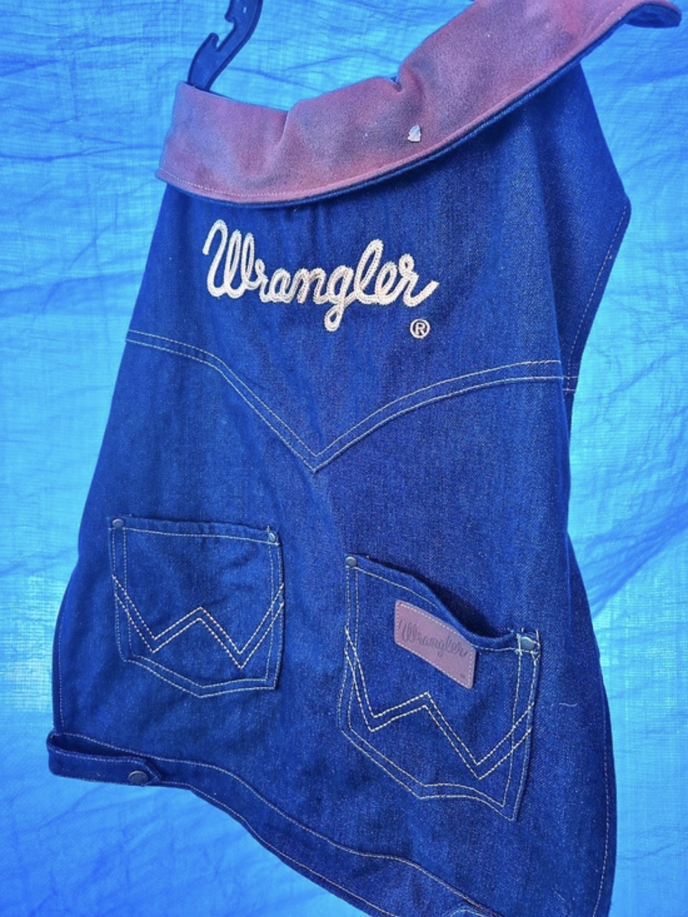 Wrangler Dark Denim Dog Jacket with Lining Blue & Red Large